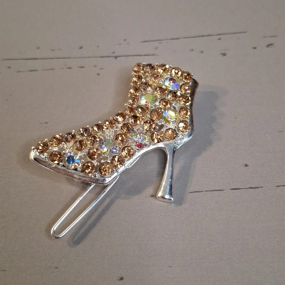 Gold Rhinestone High Heel Barette